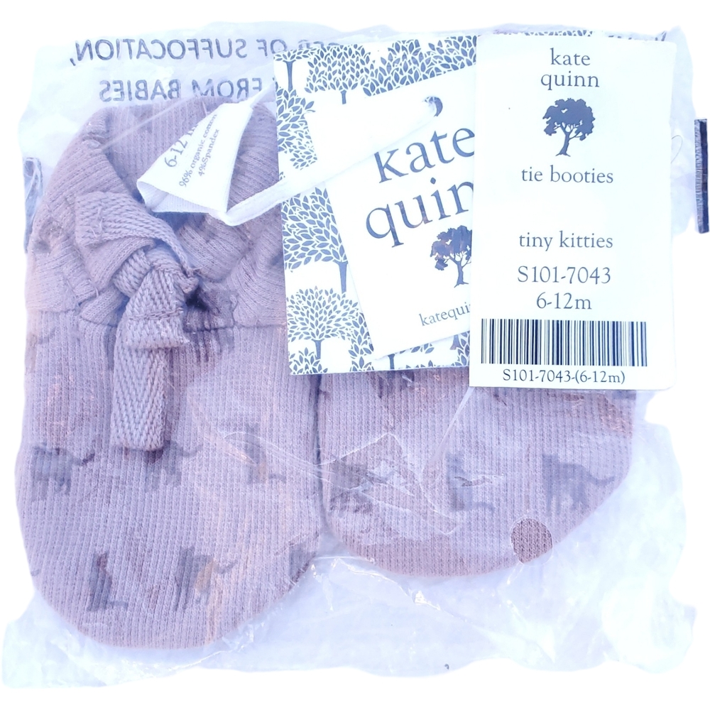 NWT Kate Quinn Organics Tie Booties Purple Tiny Kitties Baby Girls 6-12 Month